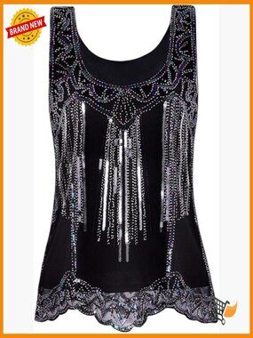 1920s Art Deco Beaded Sequin Vest Tank Top Sleeveless Sparkly Embellished